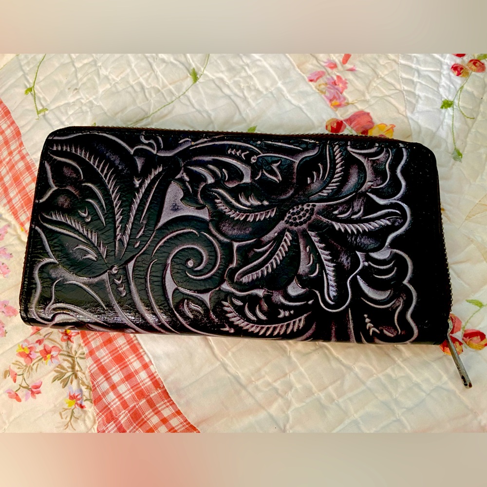 Patricia Nash Black & Grey tooled Wallet
